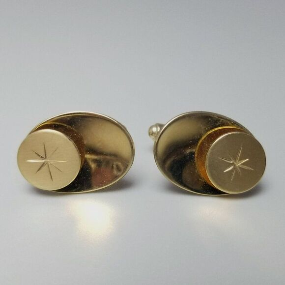 Vintage Hickok Starburst Design Yellow Gold Filled Cufflinks, Mid Century Style - Picture 2 of 8